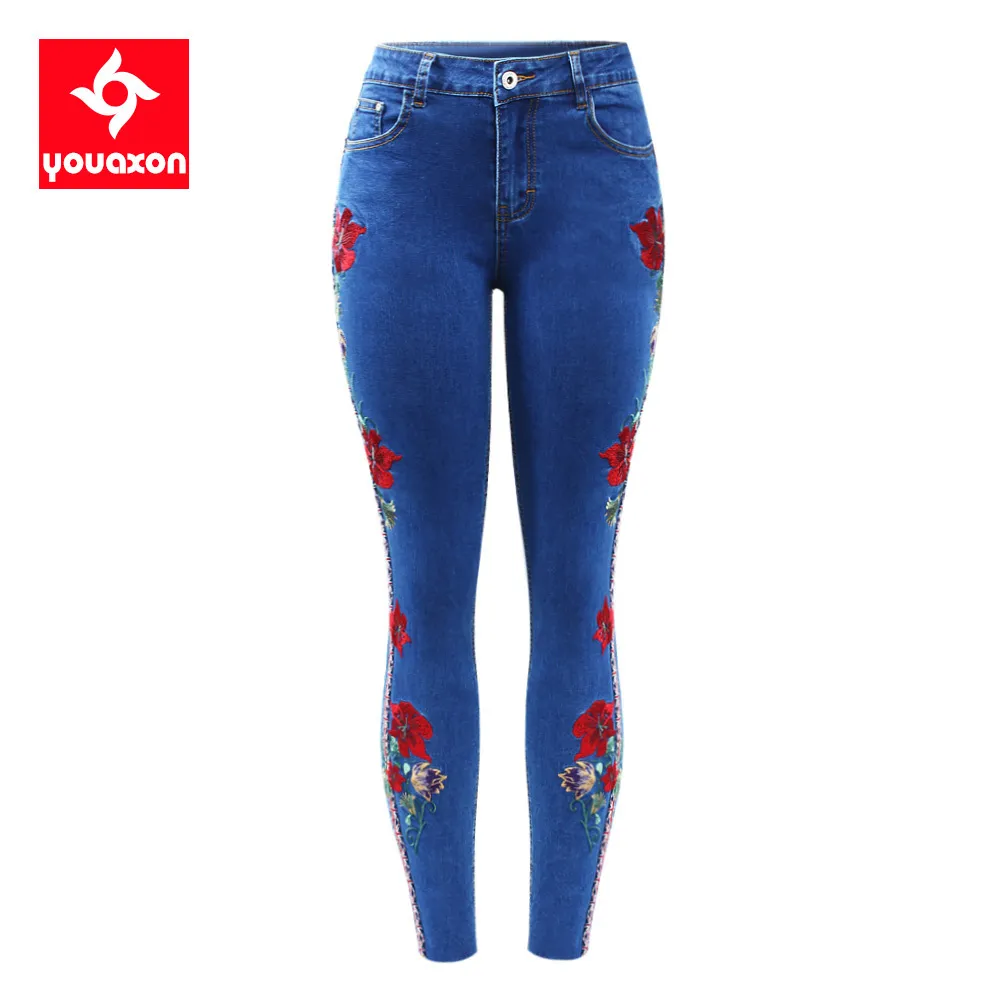 2234 Youaxon Nuovo Arrivato Jeans Con Fiori Ricamati Taglia UE