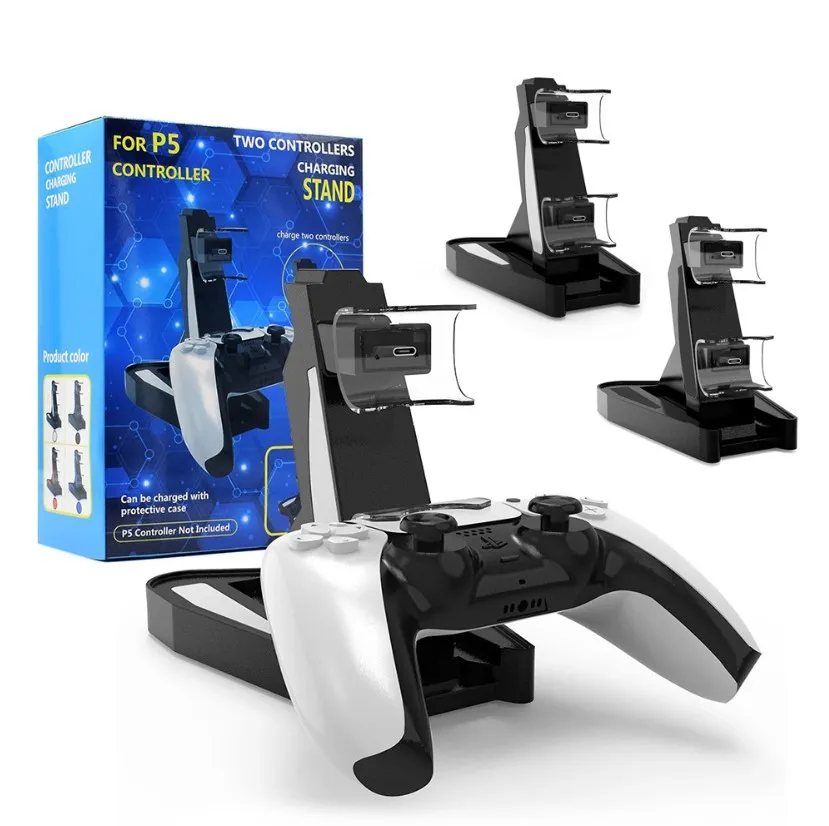 Зарядное устройство Dock для PlayStation 5 PS5 Контроллер игры Dual Port Зарядка Dock Dock Stand Station Светодиодный индикатор Зарядное устройство для хранения База быстрой зарядки