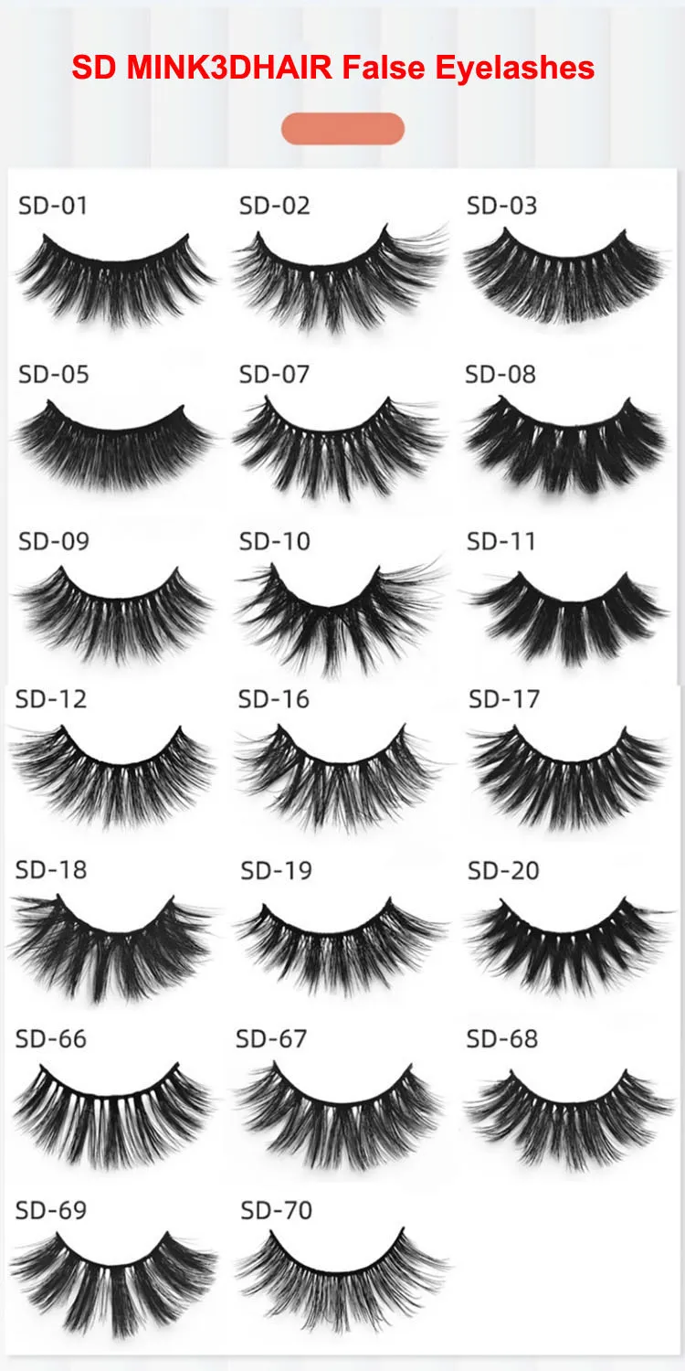 1pairs 3D-valse wimpers 3D SD Mink3dhair valse wimpers 20 stijlen dikke nertsen wimpers