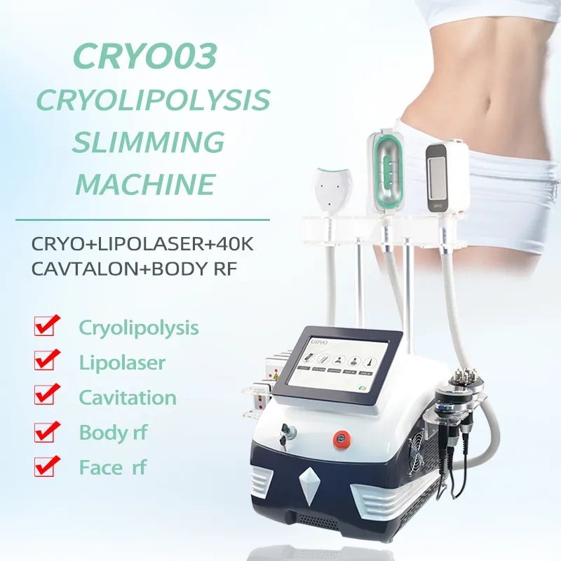 6 in 1 RF Cavitation Lipolaser portable cryotherapy machine with 2 cryo handle fat freezing for weight Loss and cellulite reduction