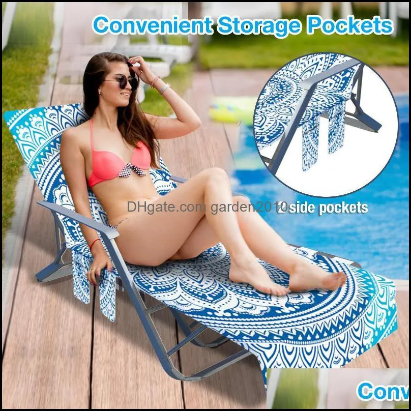 Beach Lounge Chair Cover Mat Towel Summer Swimming Pool Cool Bed Garden Sunbath Lazy Lounger Covers With Side Pockets