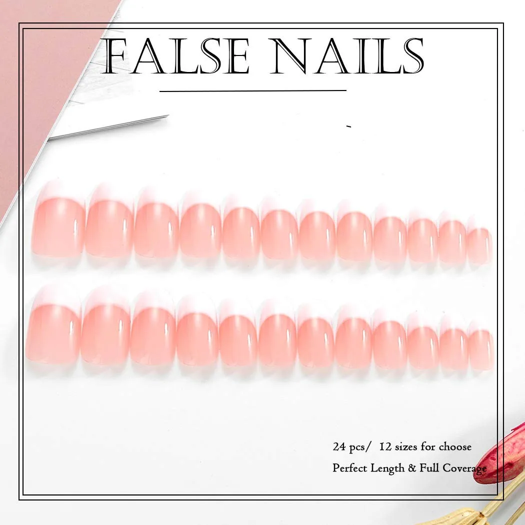 Oval press på franska naglar glänsande falska naglar med gel konst tips full täckning akryl falsk nagel punk jul fest prom