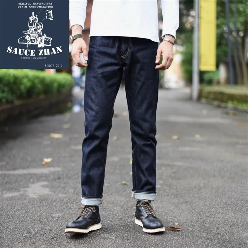 SauceZhan 310XX-HS Herr Slim Fit Selvedge Raw Denim Indigo Herr Fri frakt Skinny Jeans Herr 201128