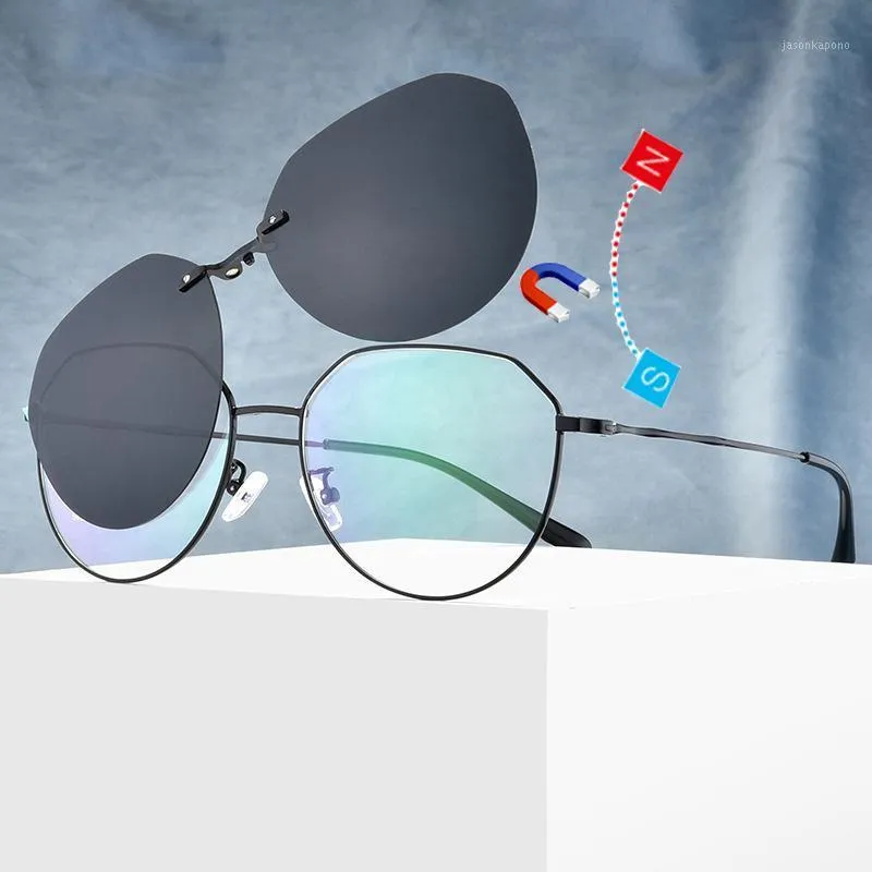 Gafas de sol marcos delgados ópticos Mujeres Men redondos Polarizado en gafas de sol Moda femenina Señas ultraligrantes Negro AHORRING11