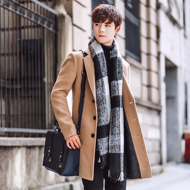Korean Slim Fit Wool Trench Coat for Men Plus Size 5XL 2024