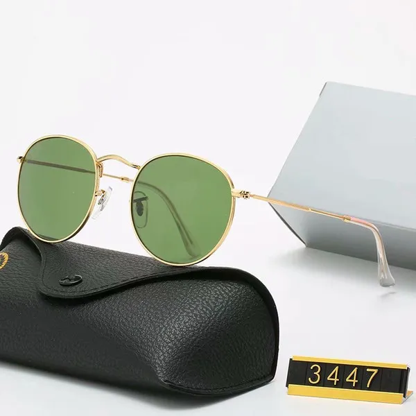 Classic Design Brand Round Sunglasses UV400 Eyewear Metal Gold Frame Bans Glasses Men Women Mirror glass Lens Sunglasses with box