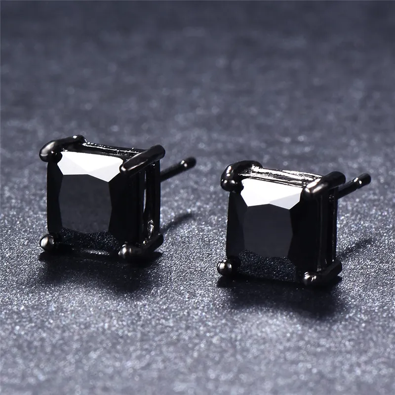 Unisex Fashion Men Women Earrings Black Gold Plated Square Black CZ Stone Studs Earrings for Girls Women for Party Wedding