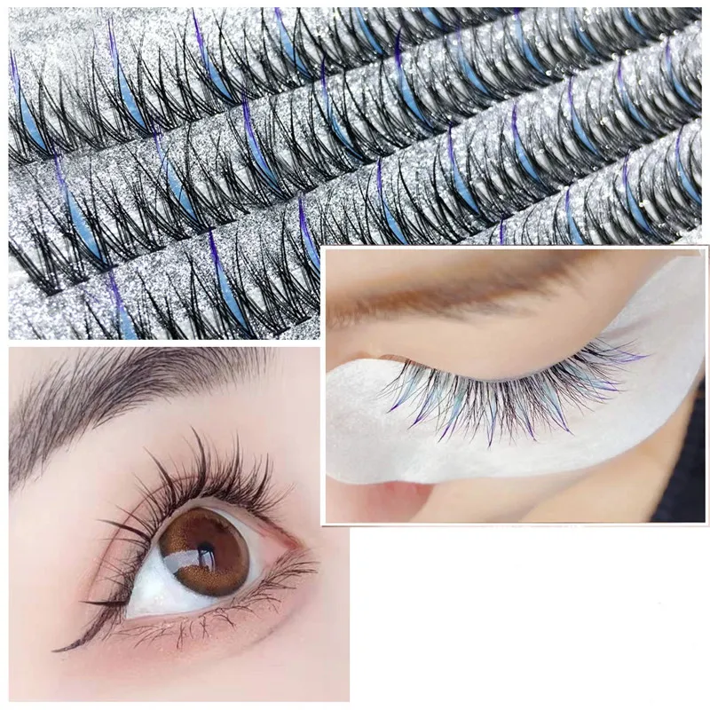 Colored Individual False Eyelashes DIY 3D Natural Fluffy Wispy Eyelash Extension Grafting Cluster Fake Lashes Makeup