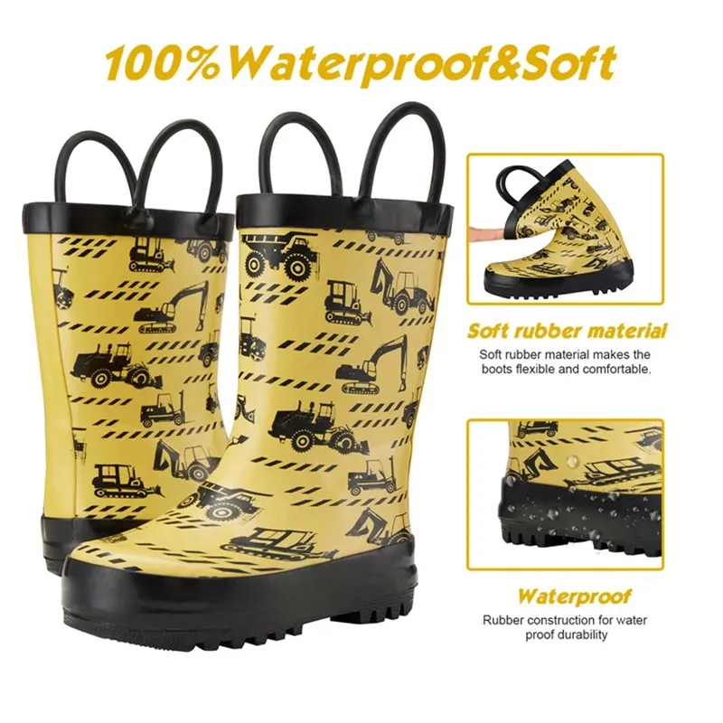 Rain boots High quality children waterproof non-slip cartoon yellow rubber boy and girl lovely spring autumn winter