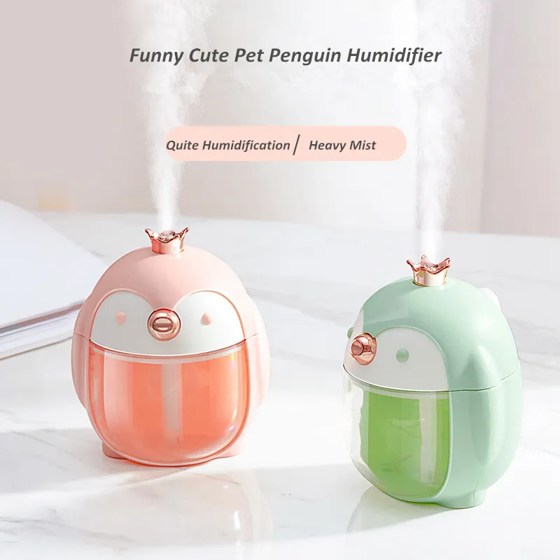 Umidificatore portatile ad ultrasuoni Cute Pet Penguin 300ML Air USB Aroma Diffusore di oli essenziali con lampada notturna a colori Umidificador Y200416