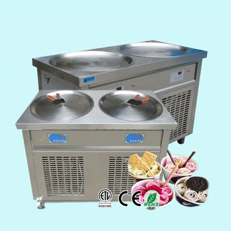 Free shipment to door US ETL UL NSF double 55cm pans kitchen gelato fried ice cream machine roll machine with refrigerant