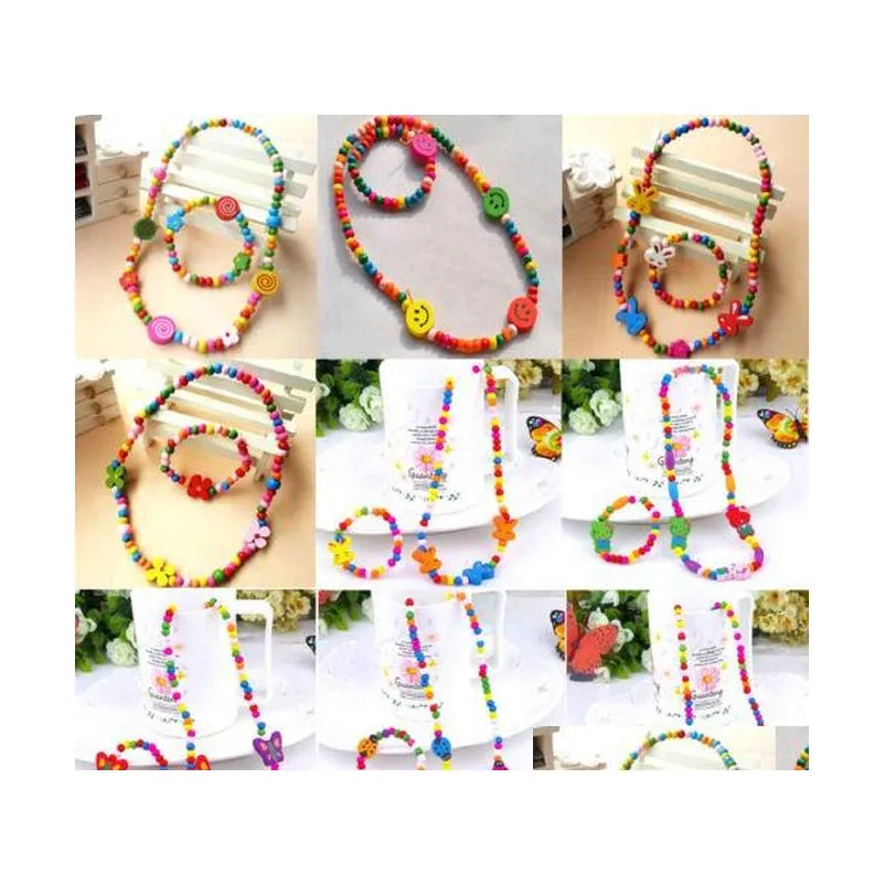 20 sets cute children cartoon wooden bead necklaces and bracelets set post