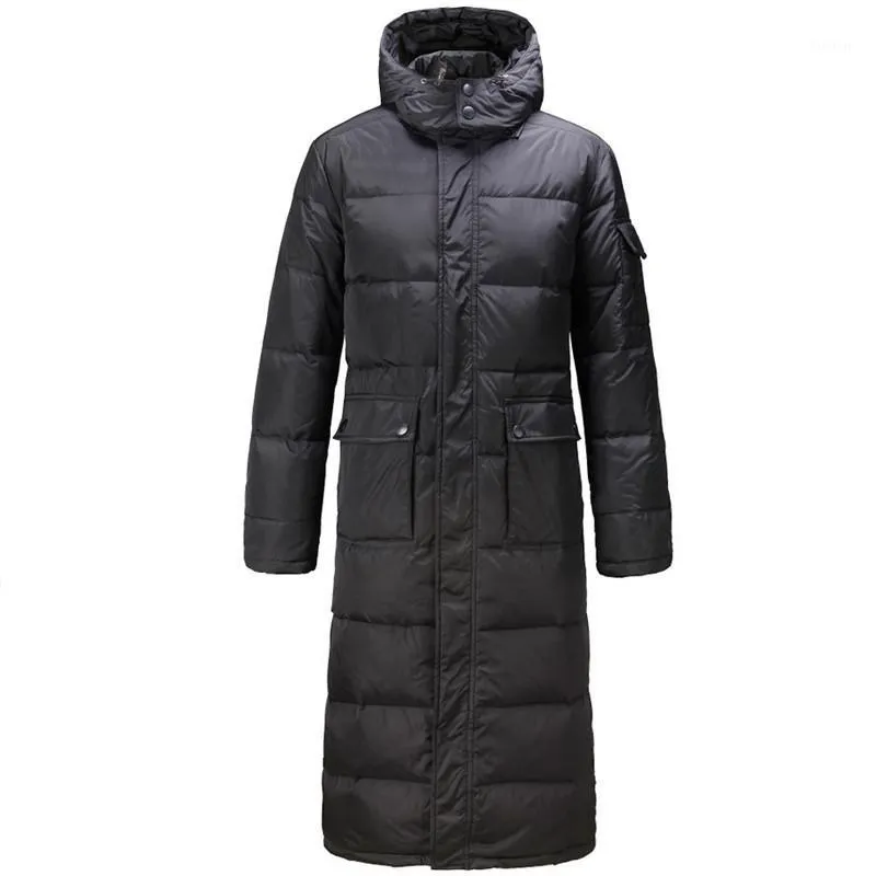 Men's Down & Parkas Hooded Extra Long 90% Duck Overcoat Men Casual Black Outwear Jackets Male Thick Coat Fashion Puffer Jacket JK-7841