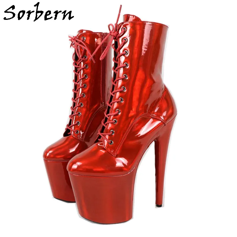 Botas holográficas do tornozelo de Sorbern para mulheres 20cm Extreme High High High High Pole Dance Shoted Platform Bota Costume Cores