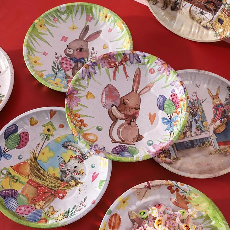 Cartoon Rabbit Fruit Plate Easter Day Kids Gift Iron Nut Tray Decorative Snack Plate Kitchen Fruit Storage Tray 19.5cm LX4616