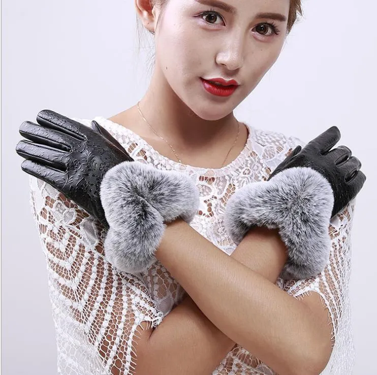 Women Golve touch screen Winter Plush Gloves Fur Warm Gloves Solid Color Cotton Warmer Smartphones Driving Glove luvas female winter gloves