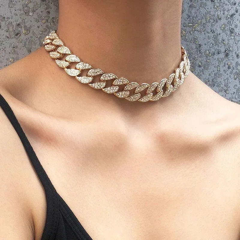 Chokers Einfache Punk Strass Dicke Kette Choker Halsketten Frauen Damen Sexy Hiphop Vintage Geometrische Chocker Kragen Schmuck XR28721