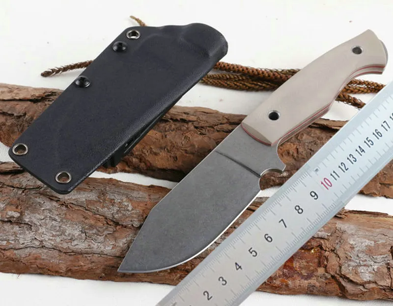 1 pz di alta qualità Survevisa Survivisly Straight Knife D2 Stone Wash Blade Full Tang Sand G-10 Maniglia Maniglia Coltelli a pale fisse con Kydex