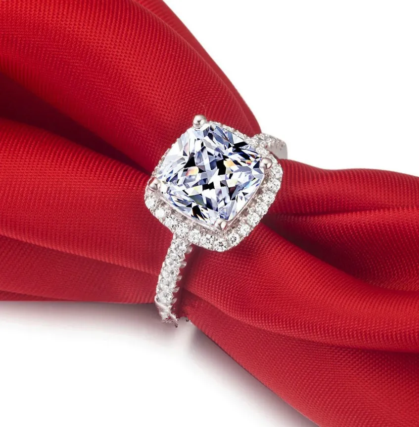 다이아몬드 드릴 3 세대 색상 3 캐럿 플래티넘 - 스털링 실버 여성 결혼식 또는 약혼 반지