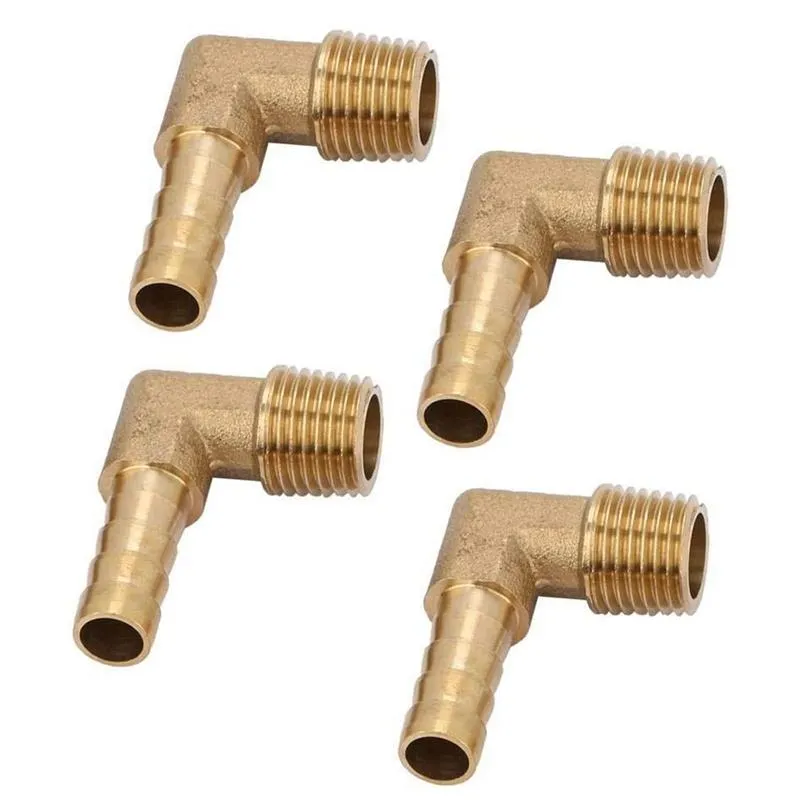 Pneumatic Tools 4 PCS Hose Barb Brass Male Elbow Tail Fitting Adapter G1/4 Inch