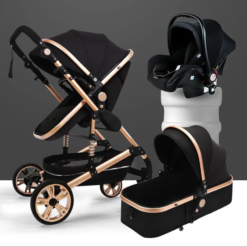 Barnvagnar# lyxig baby barnvagn High Landview 3 i 1 Portable Presschair PRAM Comfort för Born