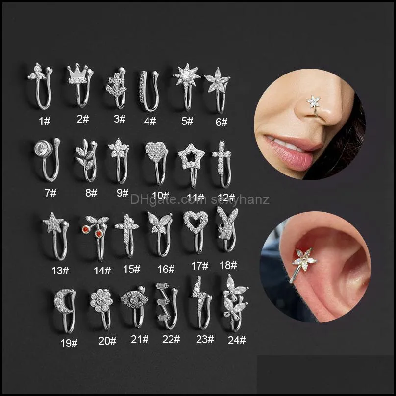 1PCS Copper Crystal Heart Fake Nose Ring Cuff Non Piercing Evil Eye Fake Nose Piercing Clip On Nose Rings Women Trendy Jewelry