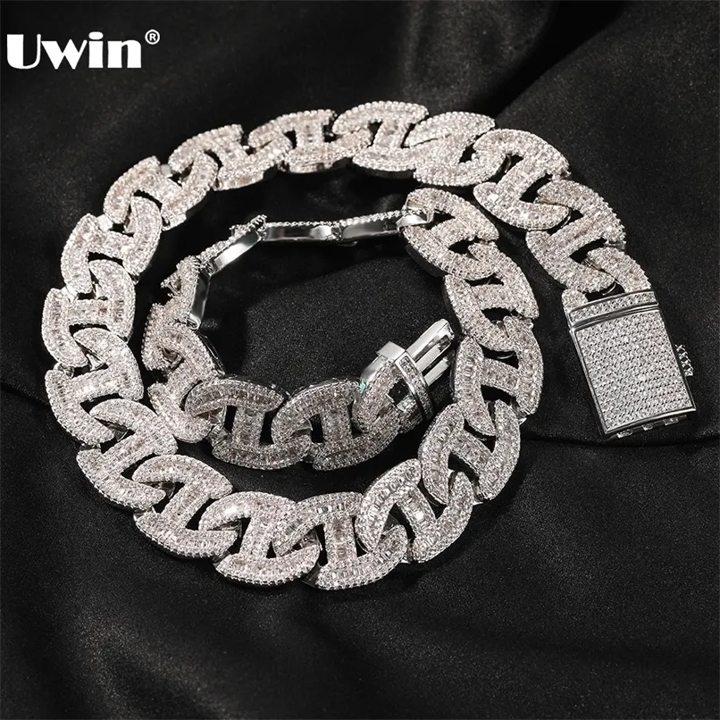 Uwin 17mm tunga Miami Baguette Zircon -halsband för män Iced Out Cuban Link Chain AAA CZ Prong Seting Halsband Hip Hop Jewelry 220218