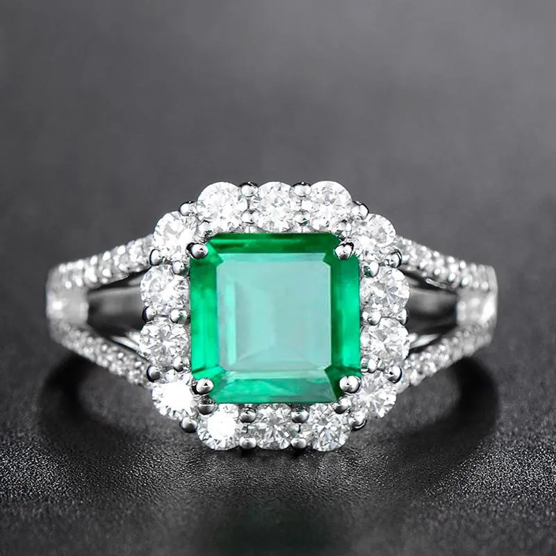 2021 Luxe 925 Sterling Zilver Kleur Ring Square Emerald Gemstone Ringen voor Dames Zirkoon Diamond Engagement Bruiloft Sieraden