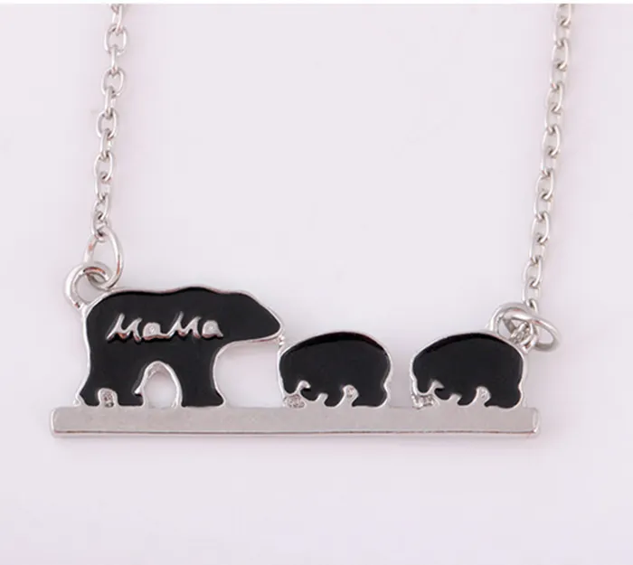 Mamá oso etiqueta collar grabado animal moda madre y niños joyería madre niños amor collar