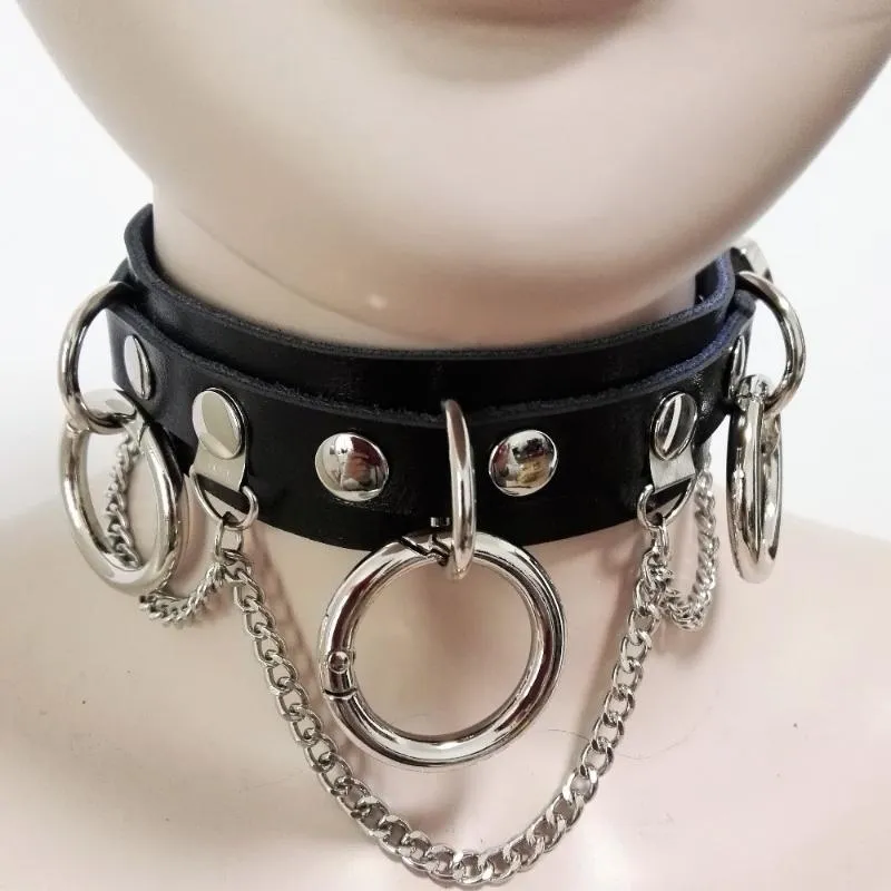 Женщины Мода Сексуальная Harajuku Handmade Punk Choker Ожерелье Воротник Шипы и Цепочка Двухслойные Кожаные Торки O-Round Оптом