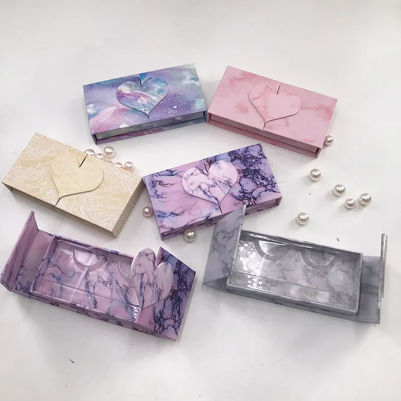 Caja de embalaje de pestañas de mármol con LOGO impreso, caja de pestañas de nueva llegada 2021, caja de lámina dramática Popular, etiqueta personalizada