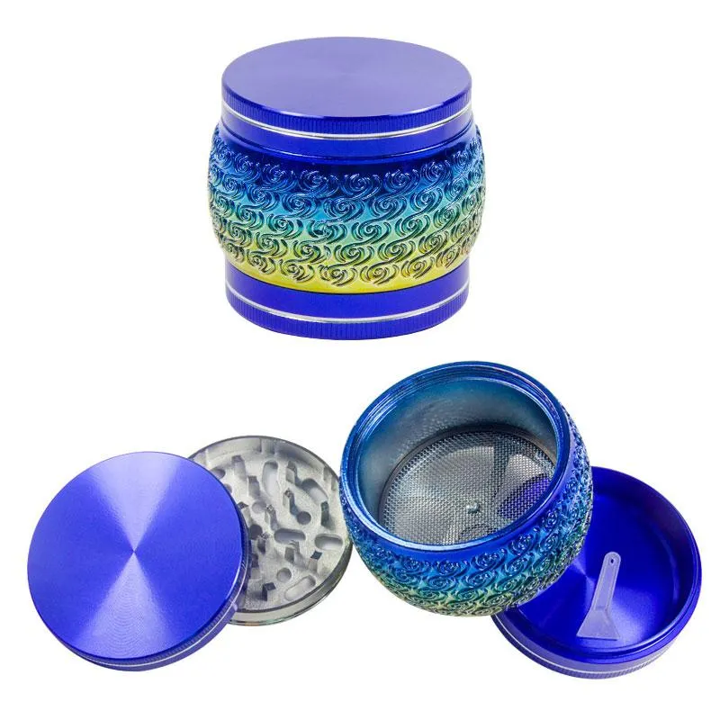 Drum Metal Grinders For Smoking Tobacco Crush Zinc Alloy 4 Layers Auspicious Clouds Carving