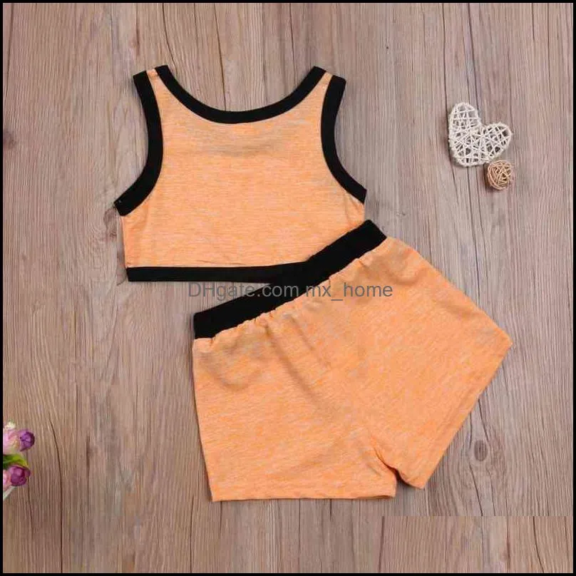 Newly Summer Toddler Baby Girls Clothes Sets 1-5y Solid Sleeveless Vest Tops Shorts Sports Outfits