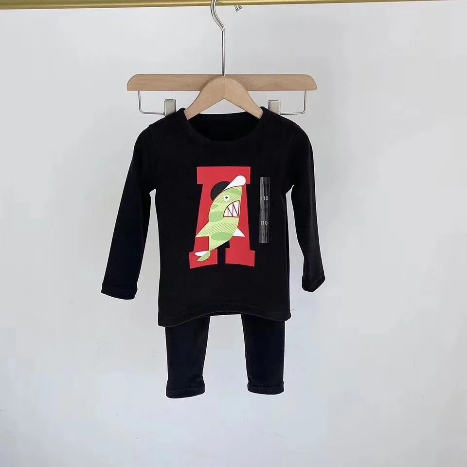 Nieuwe kleine haai patroon kinderen met lange mouwen + broek, kinder herfst en winter ondergoed basis 00965