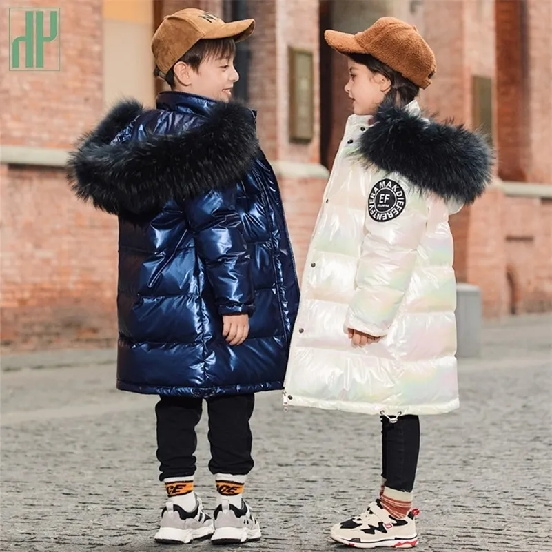 Kinder 2020 Mode Jacke Mädchen Warme Kapuzenmantel Natürliche Kleidung Baumwolle Wintermantel 90% Ente Unten Lange Jacke für Kinder LJ201017