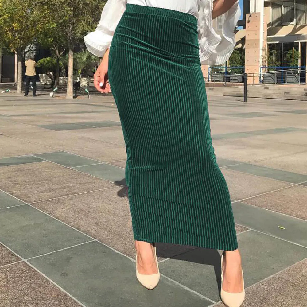 2021 Spring Summer Skirt High Waist Muslim Tight Bodycon Sheath Long Women Solid Stretchy Pencil s Streetwear Q0119