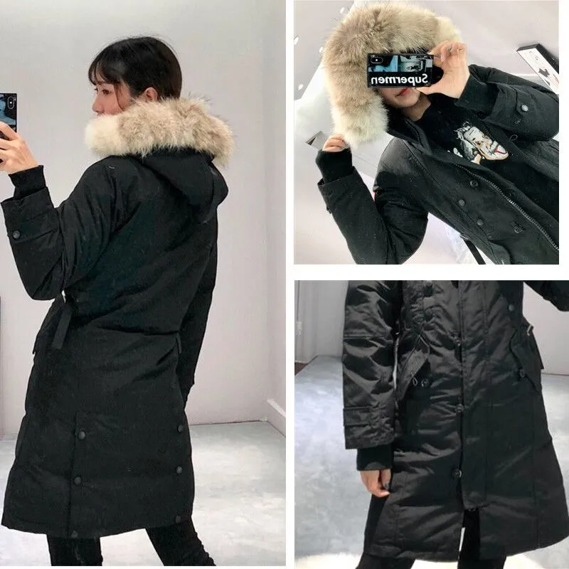 Winter Down Jackets Hoodie Real Wolf Fur Holder Womens Jacket
