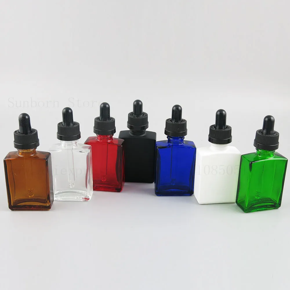 20 adet 30 ml 1 OZ Kare Amber Temizle Beyaz Mavi Eliquid Cam Şişe E Sıvı Parfüm Damlalık Uçucu Yağ Şişeleri