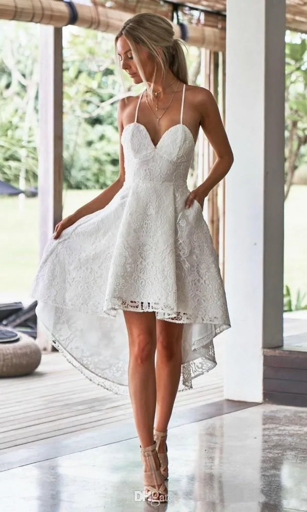 Sexy Beach Short Wedding Dresses New Simple Style Summer Front Short Back Long Lace Bridal Gowns Vestido De Novia Custom Made V61