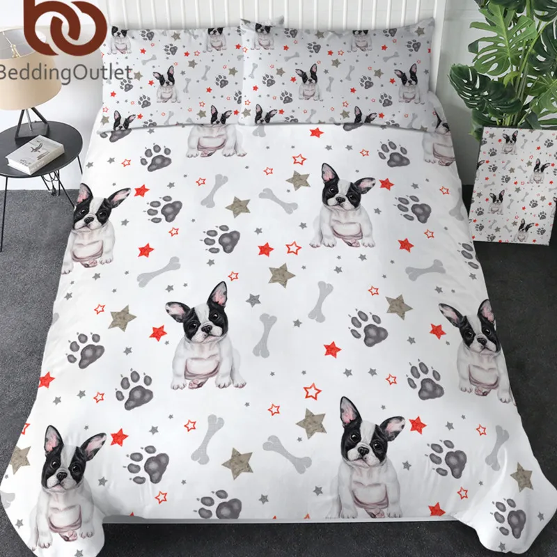 Literieoutlet bouledogue français housse de couette ensemble de literie de chien de dessin animé pour enfants aquarelle pattes de chiot couvre-lit cactus couverture de lit 201114