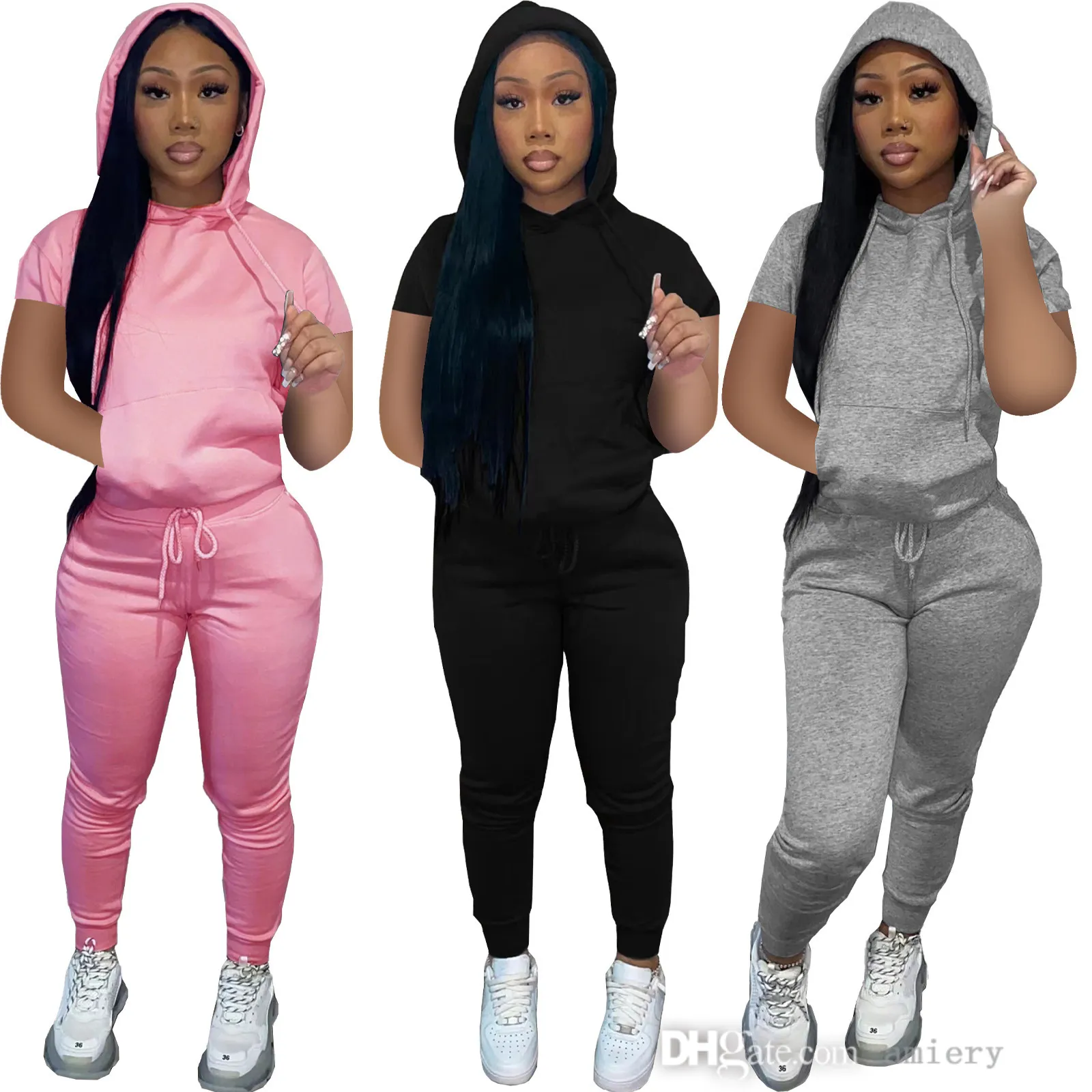 Womens Sweatpants And Hoodie Set For 2022 Spring And Summer Fashion Sports Sweater Short Sleeve Two-piece Suit