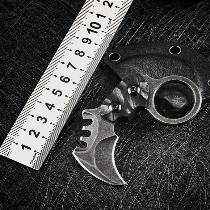 1Pcs Mini Small EDC Pocket Fixed Blade Claw Knife AUS-8A Black Stone Wash / Satin Blade Full Tang G-10 Handle Karambit