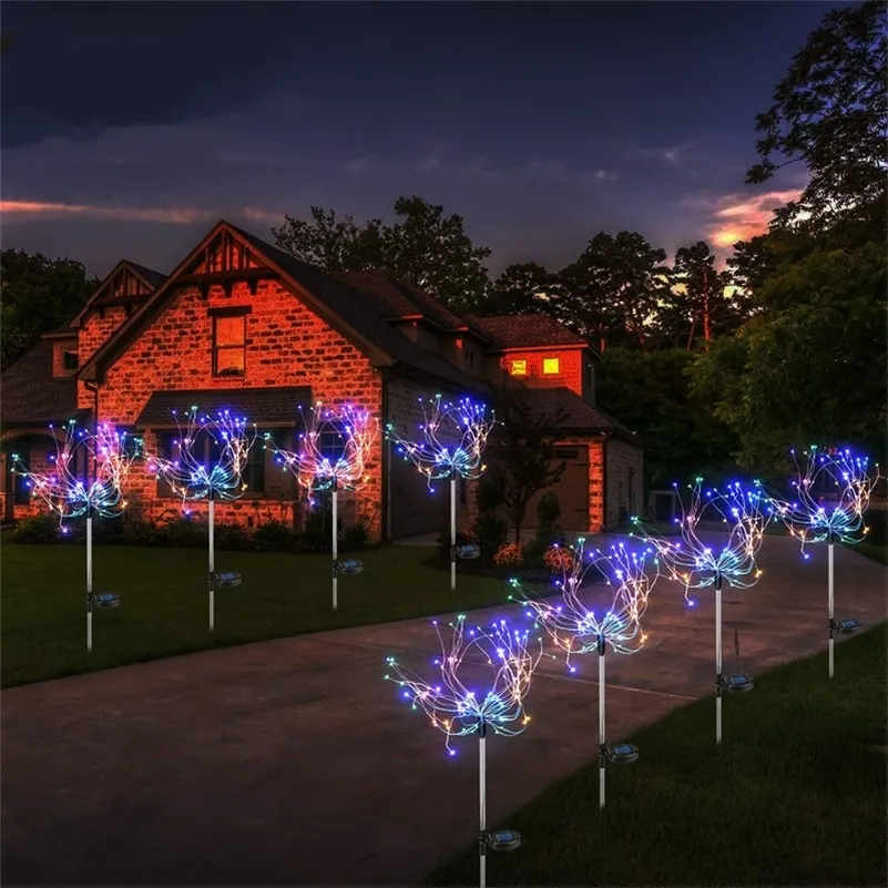 LED Solar Firework Lights Outdoor Waterdichte Fairy Garland 90/150 LEDs Light String Garden Lawn Street Christmas Decoration 201211