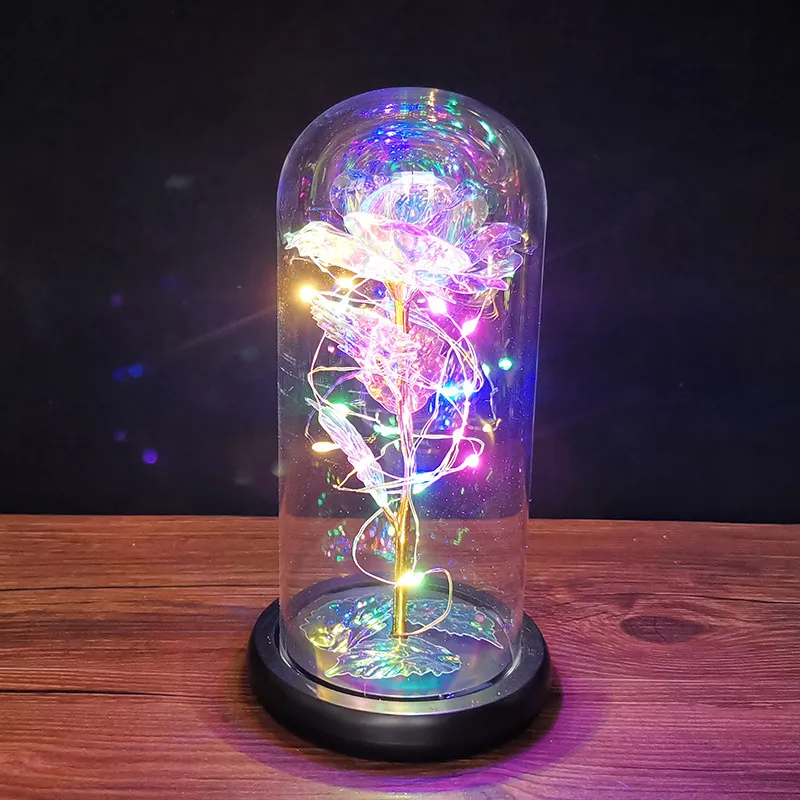 Złoty liść Rose Glass Okładka z lampą LED Luminous Flower Boże Narodzenie Walentynki Gift Rękodzieło Ozdoby T3i51631