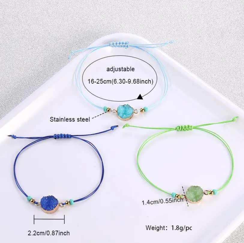 Handmade Druzy Resin Stone Bracelet Make A Wish Card Wax Rope Braided Bracelets Bangles With Rice Bead