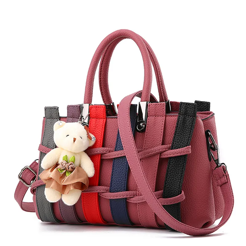 Hbp kvinnor v￤ska vintage casual tote topphandtag messengerv￤skor axelv￤skor handv￤ska handv￤ska l￤der totes v￤skor m￶rkpink f￤rg