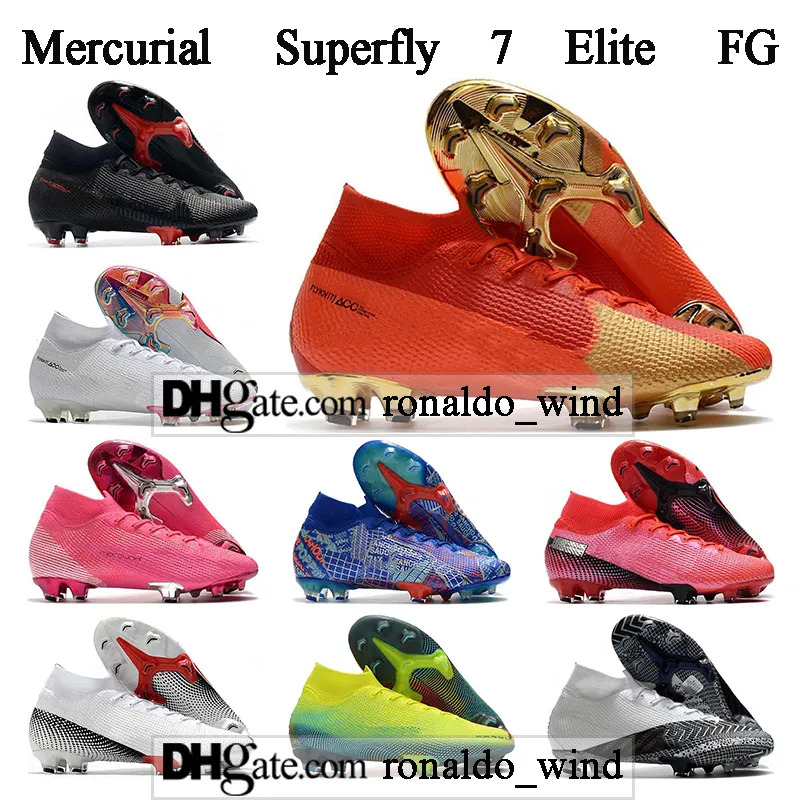 GIFT BAG New Mens High Ankle Football Boots CR100 Mercurial Superfly 7 Elite FG Soccer Shoes Ronaldo CR7 Superfly VII ACC Soccer Cleats