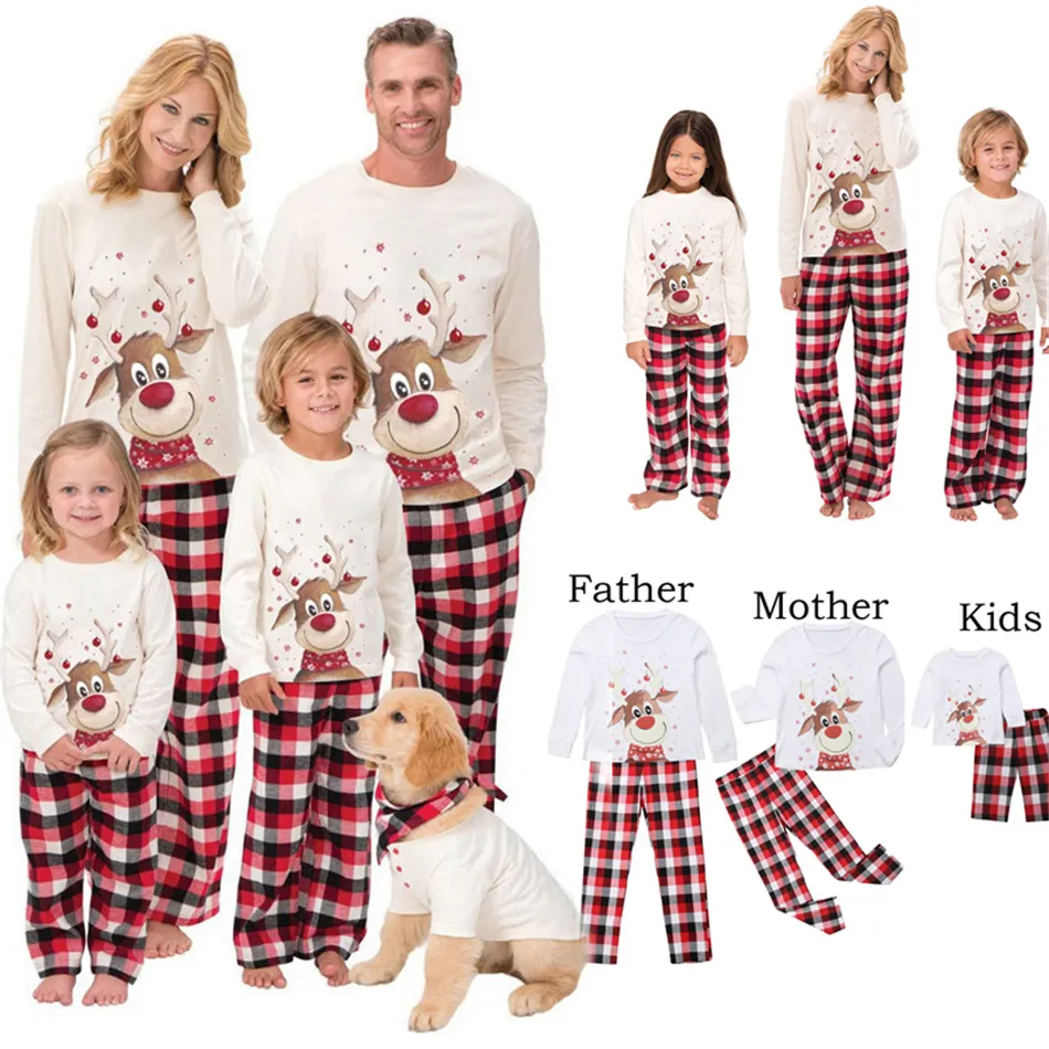 2020 Julfamilj Pyjamas Set Deer Print Vuxna Kvinnor Barn Familj Matchande Kläder Xmas Familj SLEEPWEAR 2PCS SETS TOP + Byxor