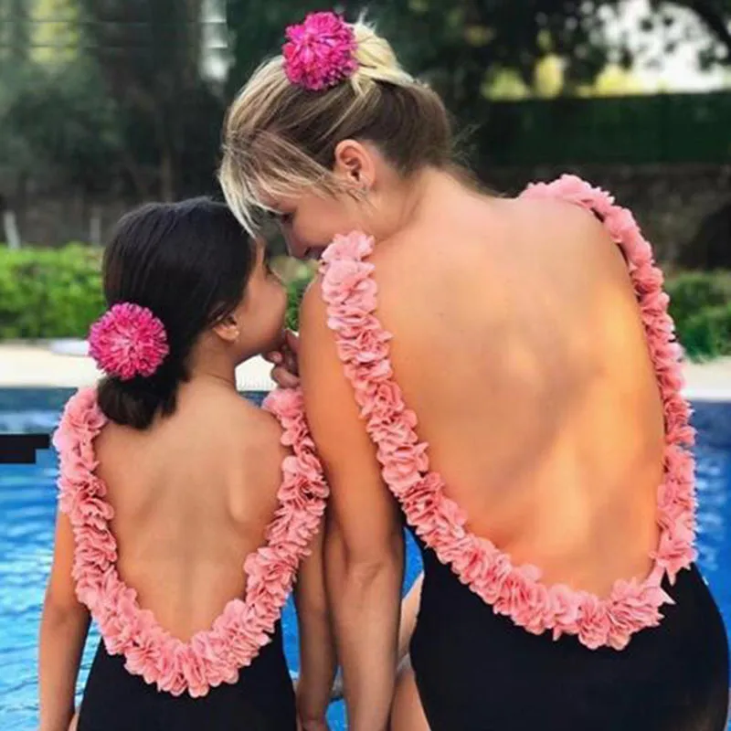 Floral Mother Girl Swimsuit For Matching Family Couples Bathing