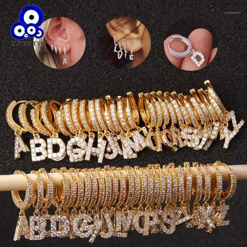 Lampadario pendente Lucky Eye 26 Orecchini pendenti con alfabeto Oro argento Colore Micro Pave Lettera per le donne Ragazze Gioielli di moda LE3431